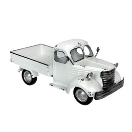 Weathered White Metal Truck Planter – 14 Inch Vintage Pickup Decorative Pot, Farmhouse Indoor Outdoor Garden Accent, Shallow Bed for Faux or Small Plants, Rustic No-Drainhole Antique-Style Centerpiece