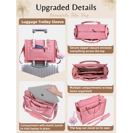 BESBESME Canvas Tote Bag for Women with Zipper & Compartments– Large Multi-Pocket Work & College Crossbody Shoulder Bag, Detachable Strap, Laptop Purse for Teachers, Nurses, Travel,Church