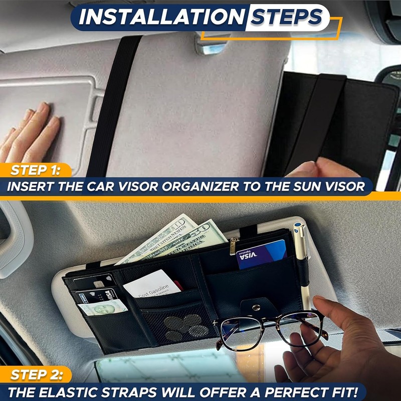 Soft Leather Sunglasses Case with Car Sun Visor Organizer, Auto