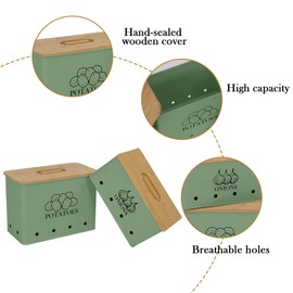 Gdfjiy Potato Onion Kitchen Storage Canisters,Storage Bin For Kitchen 2 Pack Set,potatoe, Potato Storage Box，storage And Long Shelf Life With Aerating Tin Storage Holes-Green