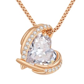 CDE Love Heart Pendant Necklaces for Women Silver Tone Rose Gold Tone Birthstone Christmas Jewelry Gifts for Women Birthday/Anniversary Day/Valentine's Day (Cubic Zirconia, Rose Gold Plated-04-April-Diamond Elegant White)