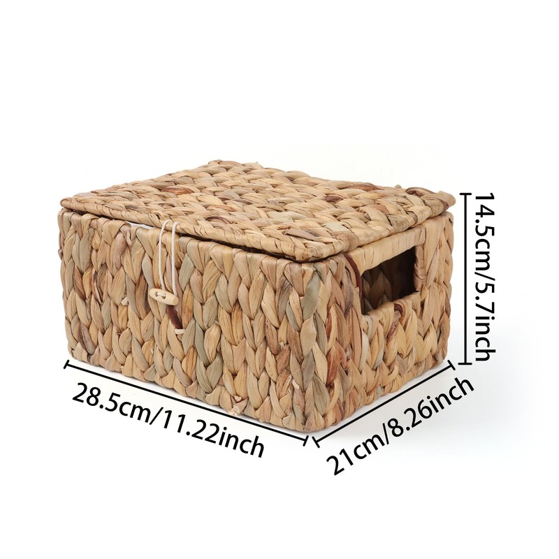 FEIALNDUO Wicker Shelf Baskets with Lid, Seagrass Storage Hamper Basket