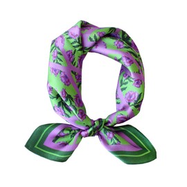 JERLA Women's Men's Small Square 100% Real Mulberry Silk satin Scarfs Hair head face scarf 21" x 21" (Purple and green rose)