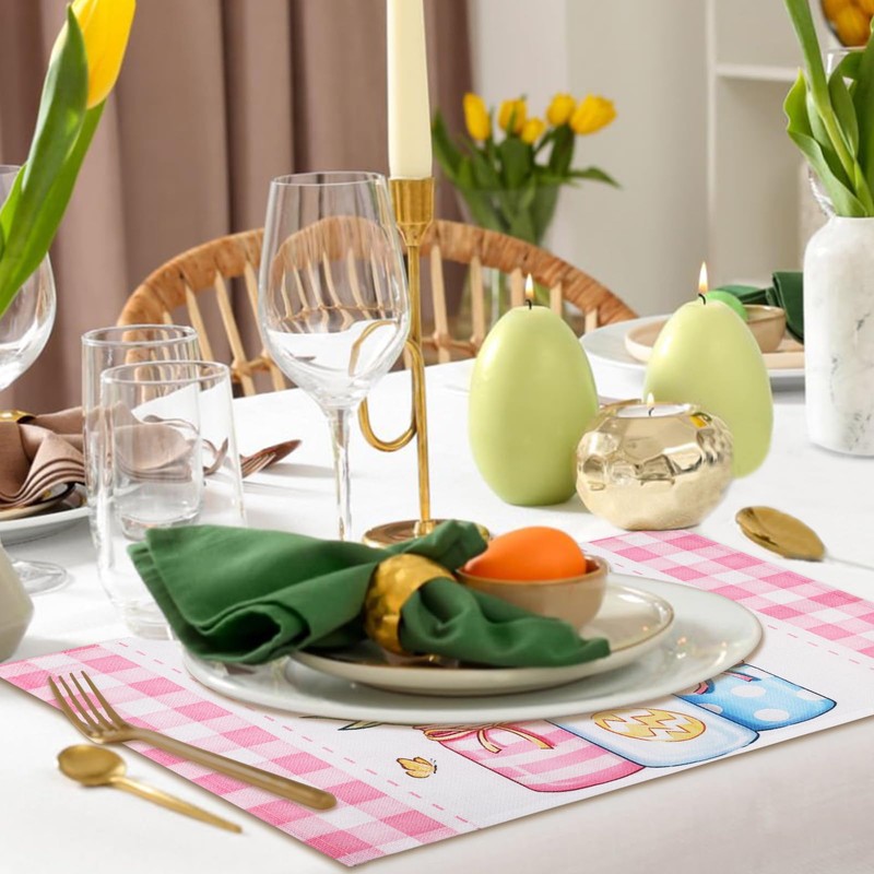 Bigqin 4 Pieces Placemat Easter Linen 45 * 30cm, Happy