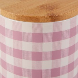 Bone Dry Ceramic Pet Treat Canister with Bamboo Lid Dishwasher Safe, Countertop Storage, Keep Dog & Cat Treats Safe & Dry, 4x6.5 Pansy Petite Check