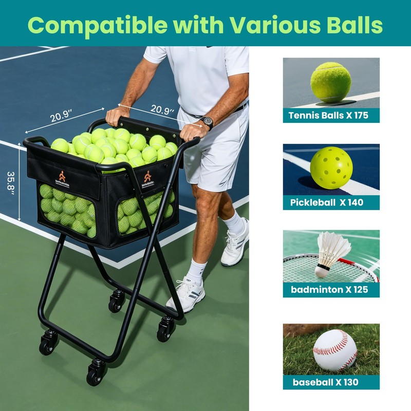 TurboStride Tennis & Pickleball Cart - 140 Ball Capacity Hopper