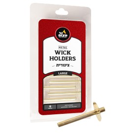 Ner Mitzvah Metal Wick Holder Set - 9 Large Holders and 50 Wax Coated Wicks Sits in Full Oil Cup for Optimal Safety and Burn Time