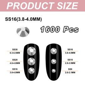 PATIKIL 1600Pcs SS16 Round Flatback Crystal 3.8-4.0-mm Glass Rhinestones Gems Diamonds for DIY Crafts Clothes Shoes Nail Art Decoration, Silver