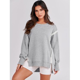 ANRABESS Womens Oversized Sweatshirts Crew Neck Long Sleeve Shirts Casual Loose Slit 2025 Fall Outfits Y2K Teen Girls Clothes Gray Medium