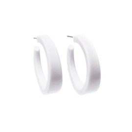 White Acrylic Tapered Lucite White Hoop Earrings 1.25 Inches