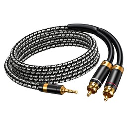 Primeda Audiophile 3.5mm male to 2 RCA male cable 2M, Stereo Audio adapter Silvered-Plated Copper core Braided for Smartphones Tablets Speakers HDTV and More