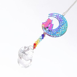 LONGSHENG Chakra Moon Cats Crystal Ball Suncatcher Rainbow Maker Ball Pendant,Window Hanging Ornaments and Home and Garden Decor