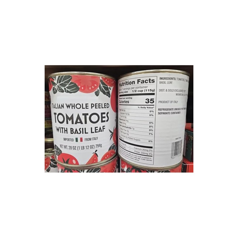 Trader Joe Italian Whole Peeled Tomatoes with Basil Leaf 28oz