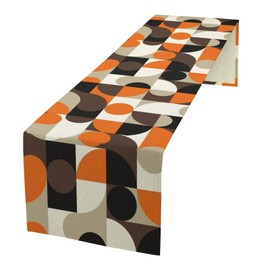 Camino de mesa geométrico de mediados de siglo, estilo nórdico abstracto semicírculo de lino para cocina, cena familiar, decoración de mesas modernas, 13 x 60 pulgadas