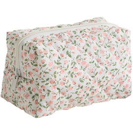 ZEPIQOR Floral Quilted Large Capacity Soft Cotton Cosmetic Bag for Makeup Brushes and Beauty Tools (Pink)