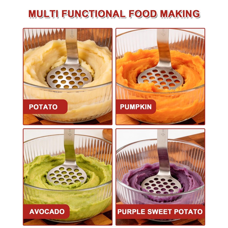 Acual Potato Masher Stainless Steel, Heavy Duty 304 Stainless Steel