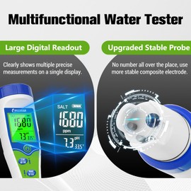 UIUZMAR pH Salt TDS Tester for Salt Water Aquarium, Pond Salinity Water Meter for Koi Tank, Swimming Pool, Digital 5 in 1 pH EC PPM Salt Temp Tester for Hydroponics, Reef Marine Tank, Drinking Water