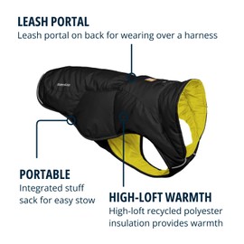 Ruffwear, Quinzee Jacket, Insulated and Water-Resistant Jacket for Dogs with Stuff Sack, Obsidian Black, Large