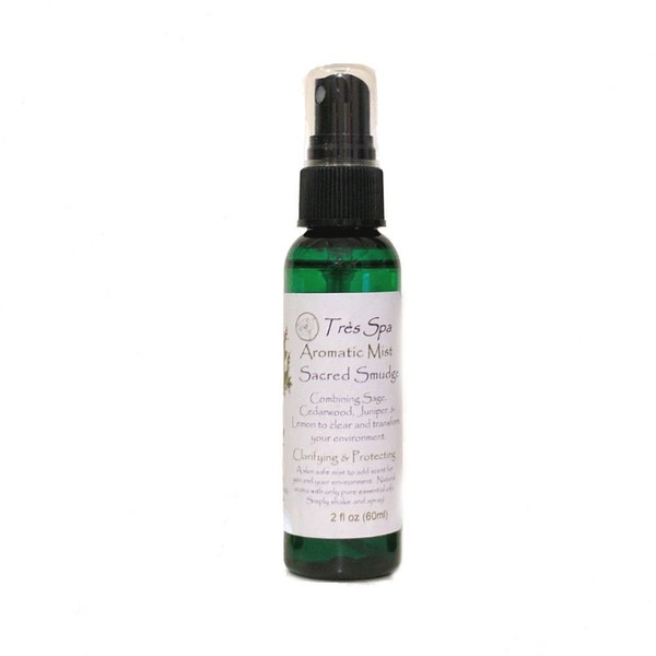 Aromatic Mist by Très Spa | 100% Natural Room Spray & Body Mist | Body to Bedding, Safe for Many Uses | Vegan, Eco-Friendly, & Alcohol Free | Sacred Smudge Clarifying & Protecting (2oz)