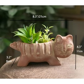 EcoEdenLandscapes Concrete Planter, Abstract Cat Animal Flower Pot, Unique Planters Cute Plant Pots African Tribal Art Indoor Outdoor Patio Garden Decor,8.2 * 3.2 * 4.3inch, Small, Brick Red