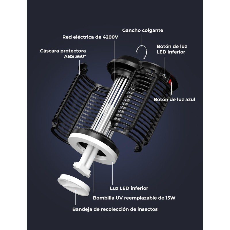 YISSVIC Elektrische Mückenlampe, elektrisch, 4200 V + 15 W, UV-Lampe,