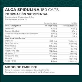 PRONAT | Alga Spirulina 100% Pura, Suplemento Alimenticio, 180 cápsulas de 500 mg