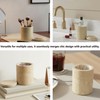 4.55" Travertine Qtip Swab Holder Easy-Lift Lid Bathroom Storage Canister
