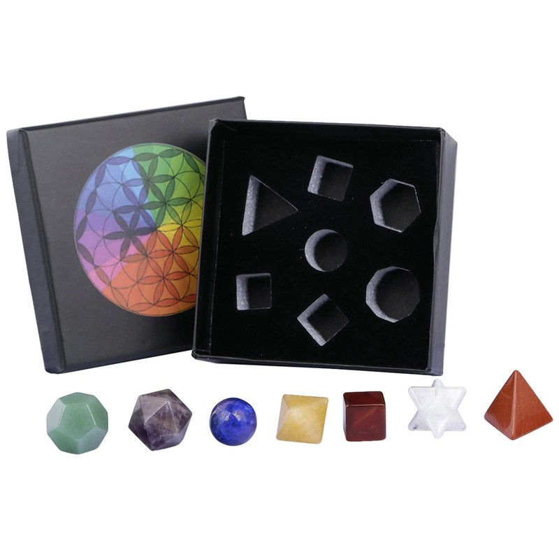 mookaitedecor 7 Chakra Natural Crystal Gemstone Kit, Platonic Solids Sacred