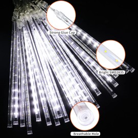 Blingstar Meteor Shower Lights Christmas Lights Outdoor 20 Tube 30 Cm 480 LED Connectable Falling Rain Lights Plug In Waterproof Icicle Lights Cascade for Xmas Tree Roof Party Wedding Decor,Cool White