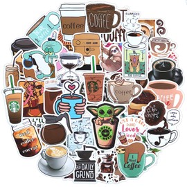 Cute Vintage Coffee Stickers 50 Pcs Aesthetic Retro Coffee Style Sticker Pack, Waterproof Vinyl Decals Stickers for Water Bottle Cup Phone Journal Laptop Scrapbook Computer Luggage Planner etc Decor