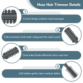 MIVZO 5PCS 2-in-1 Nasal Hair Cutter, Double-Sided Nose Hair Trimmer Upgrade, Manual Nose Trimmer Portable with Soft Cleaning Brush for Women and Men (Gray)