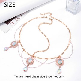 Woeoe Pearl Head Chains Gold Tassel Head Chain Layered Rhinestone Pendant Headpiece Festival Forehead Hair Accessories Headband for Women