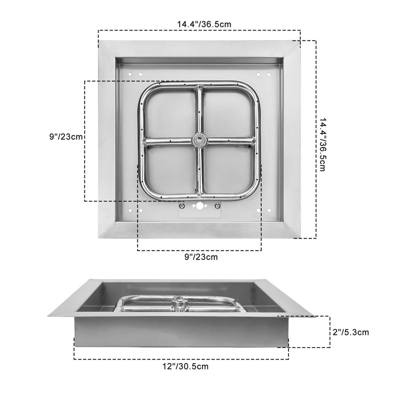 onlyfire Stainless Steel 12" Drop-in Square Fire Pit Pan, with