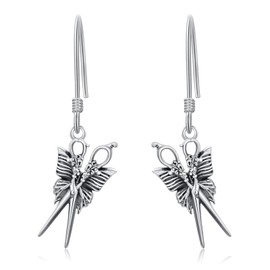 PELOVNY Scissor Earrings 925 Sterling Silver Butterfly Dangle Earrings Hypoallergenic Butterfly Jewelry Hairstylist Christmas Gifts for Women Hairdressers Female Barbers
