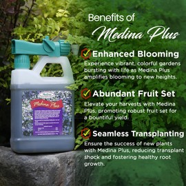 Medina Plus Soil Activator - Liquid Soil Loosener for Lawns & Gardens - Micronutrient-Rich Soil Conditioner & Softener - Used with House Plant Fertilizer, Liquid Plant Food for Houseplants - 1 End Qt