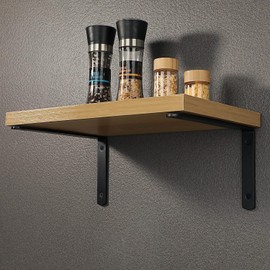 Sayayo 4MM Shelf Bracket Heavy Duty Black Shelf Brackets Stainless Steel Right Angle Shelf Supports Wall Hanging, 12x6 Inch L Brackets for Wood, 2 Pcs, CJ5230B-2P