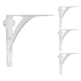 Set of 4 White Shelf Brackets for 8", 10", 12" Shelves - Distressed White Finish - 9.88" X 7.38" Heavy Duty Iron L Brackets for Wall Shelves Hardware Included,