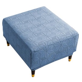 GERLNF Square Ottoman Cover,Stretch Square Ottoman Covers Slipcover,Soft Knitted Jacquard Cover for Ottoman Square,Living Room Storage Stool Ottoman Cover Footstool Protection (Lake Blue,Small)