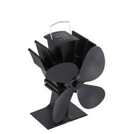 Heat Powered Stove Fan, Anodizing Aluminum 4 Blade Heater Stove Fans for Wood/Log Burner/Fireplace - Black