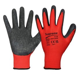 SupremeTTF Latex Coated Work Gloves - Grip & Grab Heavy Duty Protective Gloves Red Nylon Gloves For Builders, Garden & Working. Secure Fit With Anti Slip Grip (Medium-8)