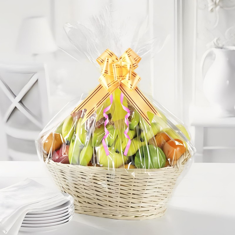 12Pcs Large Cellophane Bags for Hampers with 12 Pull Bows,