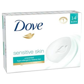 Dove Beauty Bar Soap Sensitive, 24 Bars for Sensitive Skin, Fragrance Free and Hypoallergenic 3.75 oz