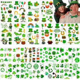 Zomme 32 Sheets 240+ PCS St Patricks Day Tattoos, Include Two Different Sizes Unique Shamrock Tattoos, St. Patrick's Day Tattoos Stickers Green Lucky Clover Temporary Tattoos for Irish Party