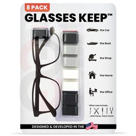 Gearu Glasses Keep Eyewear Organizer - Multipurpose Adhesive Glasses Holder, Sunglass Mount for Desk, Car, Bedroom Nightstand, Wall or Workshop, Compact Eyeglass Hanger with Strong Adhesive, Pack of 8