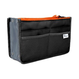 Periea Chelsy Handbag Organiser Insert (Black with Neon Orange Zip, Large)