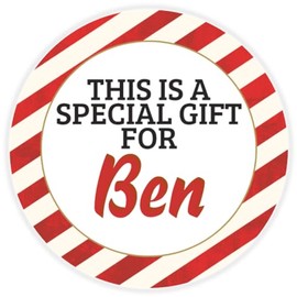 This is a Gift for Ben - Circle Sticker Decal 3 Inch - Candy Cane Merry Christmas Gift Tag Present Tree Holiday Custom Name Santa Claus