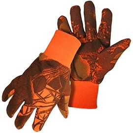 Boss Men's Blaze Orange Camouflage Jersey Cotton Knit Wrist work Gloves, Durable, Clute Cut Design, Extreme Comfort, Large, (4101AL)