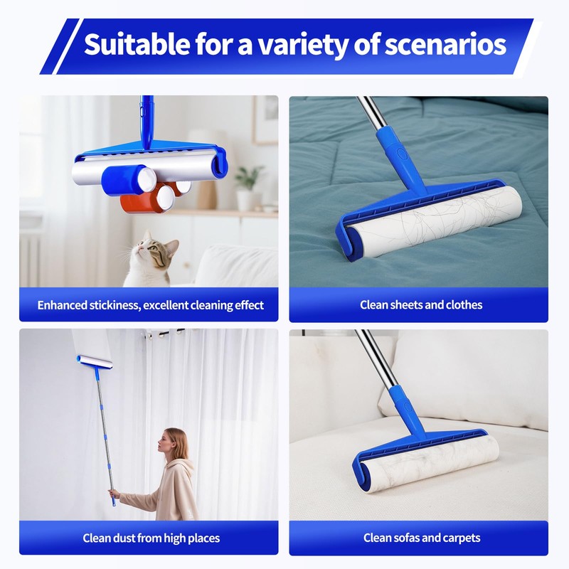 9.84" Large Extra Sticky Lint Roller, 58.3" Long Handle Lint