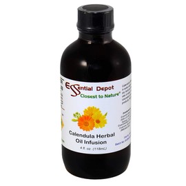Essential Depot Calendula Herbal Oil Infusion - Vegan - Non-GMO - Supplied in 4 oz. amber glass bottle with Black Phenolic Cone Lined Safety Sealed Cap