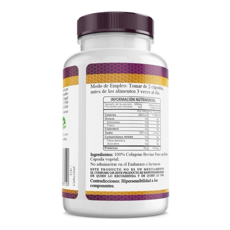 Colageno Puro Hidrolizado Premium 100 Capsulas Sin Sabor